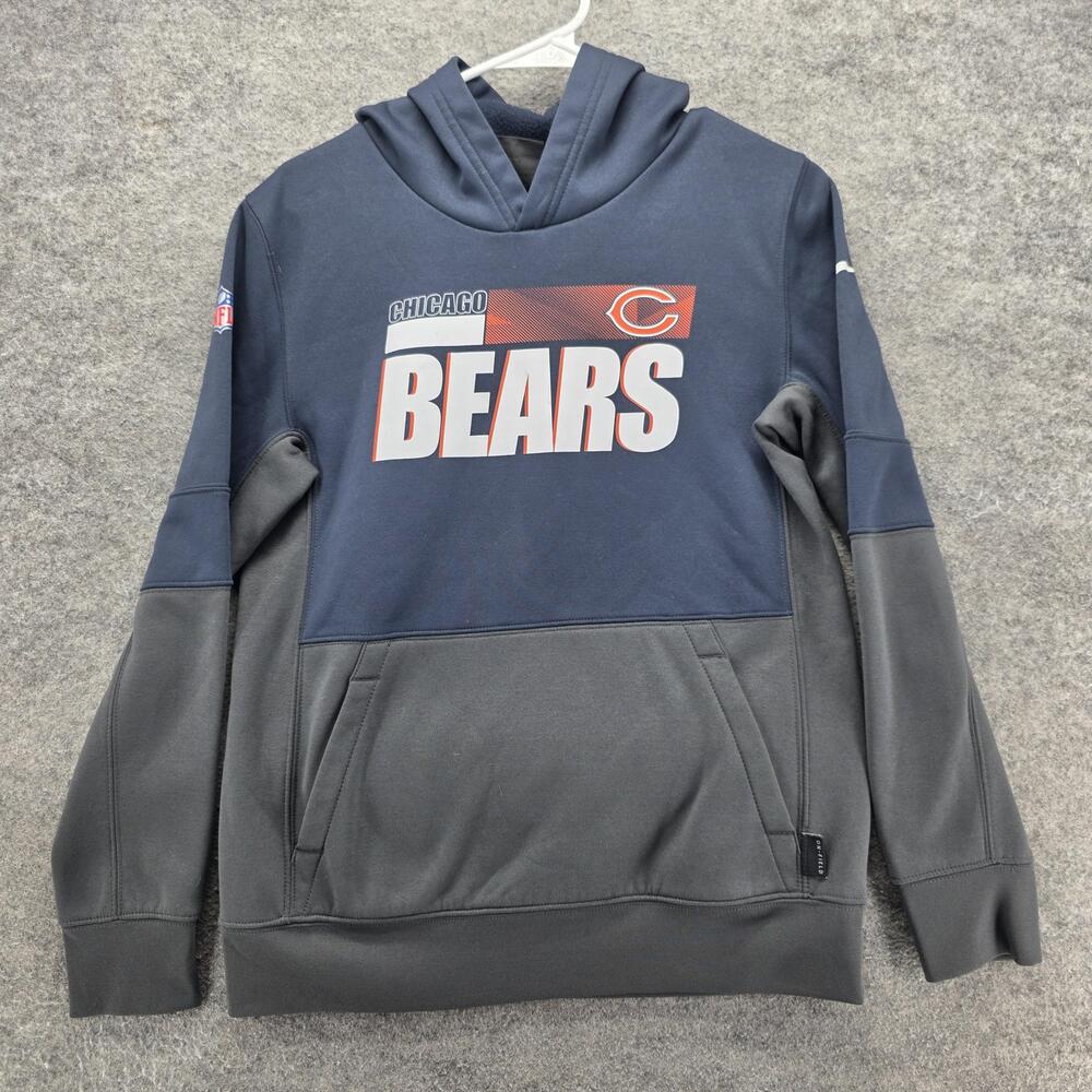 Chicago Bears Sweatshirt Boys L Gray NFL Football Nike Dri-FIT Hoodie Pullover